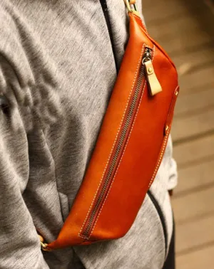 Genuine Leather Mens Chest Bag Cool Sling Bag Waist Bag Bike Bag Cycling Bag For Men