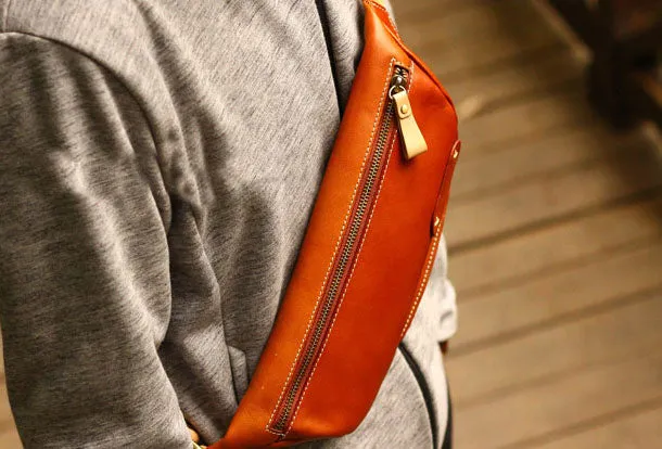 Genuine Leather Mens Chest Bag Cool Sling Bag Waist Bag Bike Bag Cycling Bag For Men