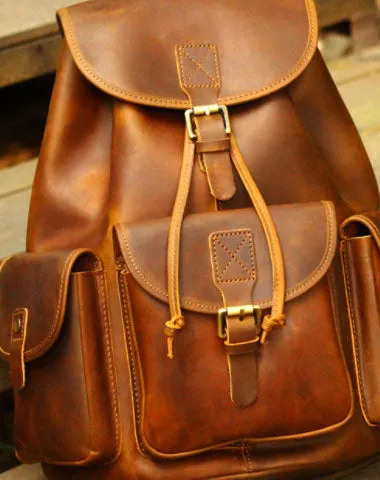 Genuine Leather Mens Cool Backpack Sling Bag Large Black Travel Bag Hiking Bag for men