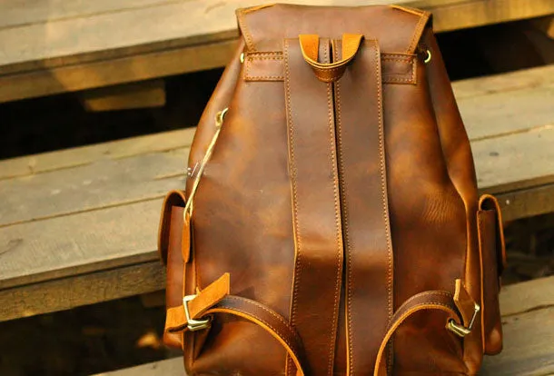 Genuine Leather Mens Cool Backpack Sling Bag Large Black Travel Bag Hiking Bag for men