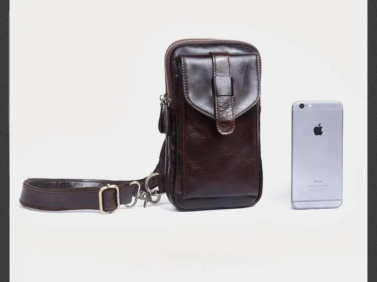 Genuine Leather Mens Cool Chest Bag Sling Bag Crossbody Sling Bag Travel Sling Bag for men