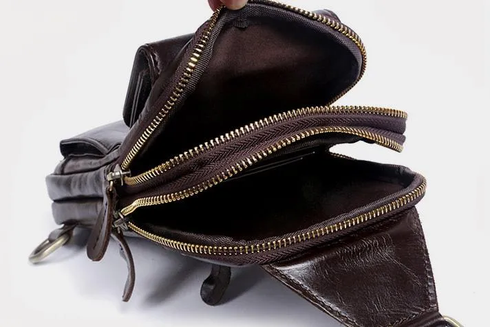Genuine Leather Mens Cool Chest Bag Sling Bag Crossbody Sling Bag Travel Sling Bag for men