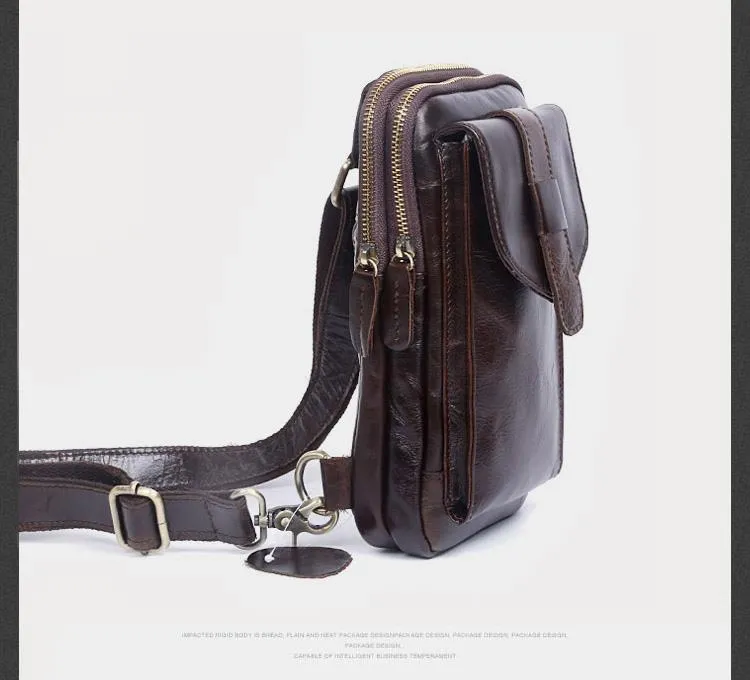 Genuine Leather Mens Cool Chest Bag Sling Bag Crossbody Sling Bag Travel Sling Bag for men