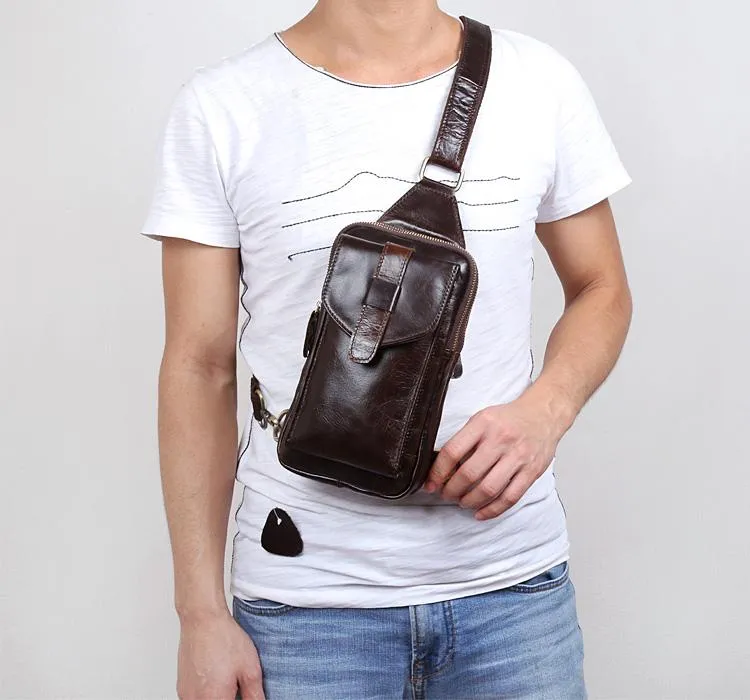 Genuine Leather Mens Cool Chest Bag Sling Bag Crossbody Sling Bag Travel Sling Bag for men
