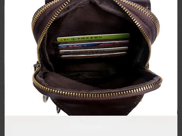 Genuine Leather Mens Cool Chest Bag Sling Bag Crossbody Sling Bag Travel Sling Bag for men