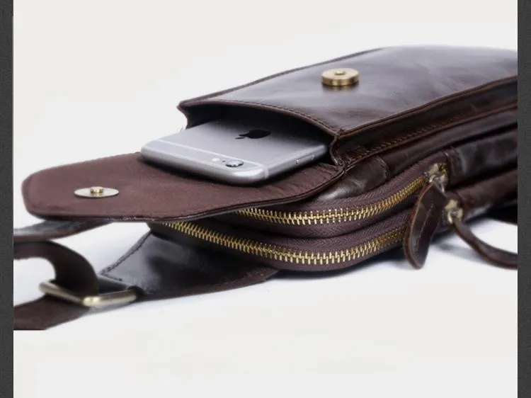 Genuine Leather Mens Cool Chest Bag Sling Bag Crossbody Sling Bag Travel Sling Bag for men