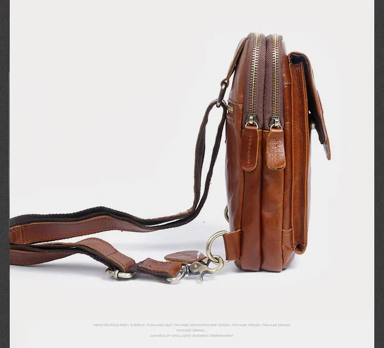 Genuine Leather Mens Cool Chest Bag Sling Bag Crossbody Sling Bag Travel Sling Bag for men