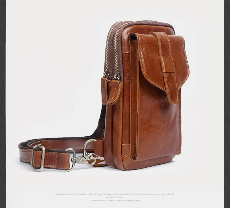 Genuine Leather Mens Cool Chest Bag Sling Bag Crossbody Sling Bag Travel Sling Bag for men
