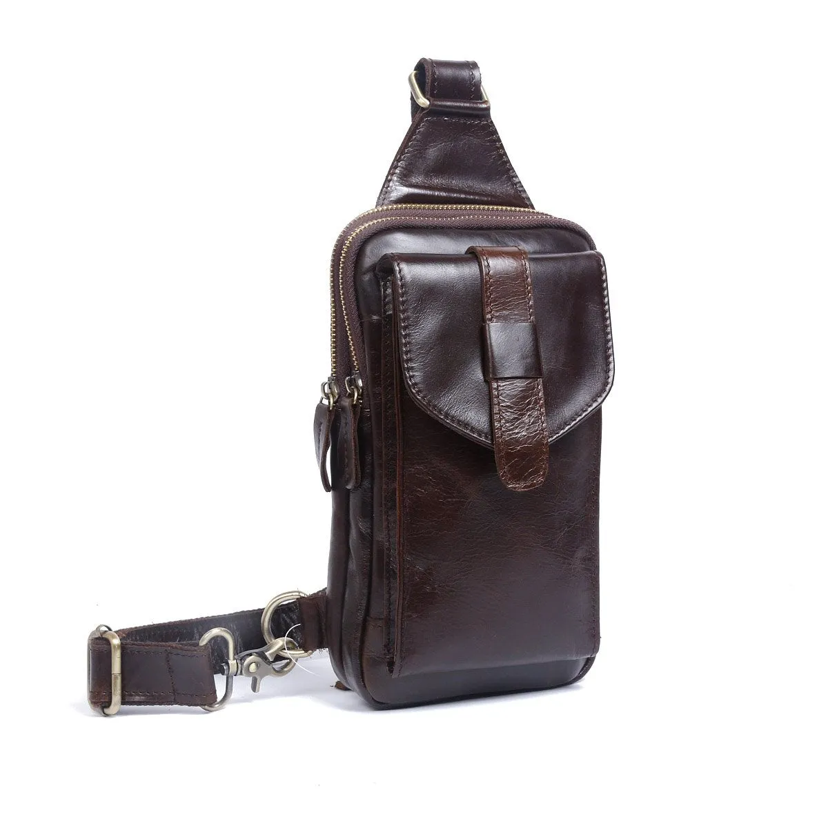 Genuine Leather Mens Cool Chest Bag Sling Bag Crossbody Sling Bag Travel Sling Bag for men