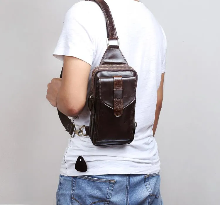 Genuine Leather Mens Cool Chest Bag Sling Bag Crossbody Sling Bag Travel Sling Bag for men