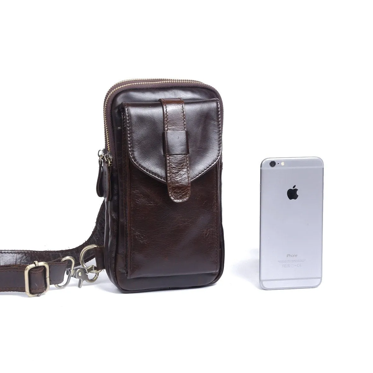 Genuine Leather Mens Cool Chest Bag Sling Bag Crossbody Sling Bag Travel Sling Bag for men