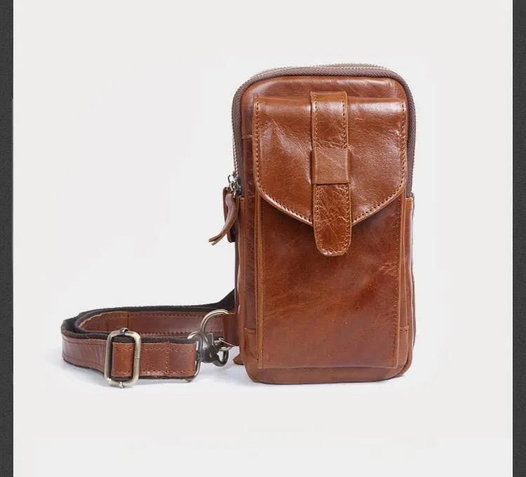 Genuine Leather Mens Cool Chest Bag Sling Bag Crossbody Sling Bag Travel Sling Bag for men