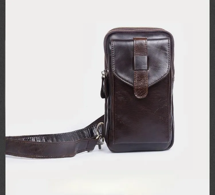 Genuine Leather Mens Cool Chest Bag Sling Bag Crossbody Sling Bag Travel Sling Bag for men
