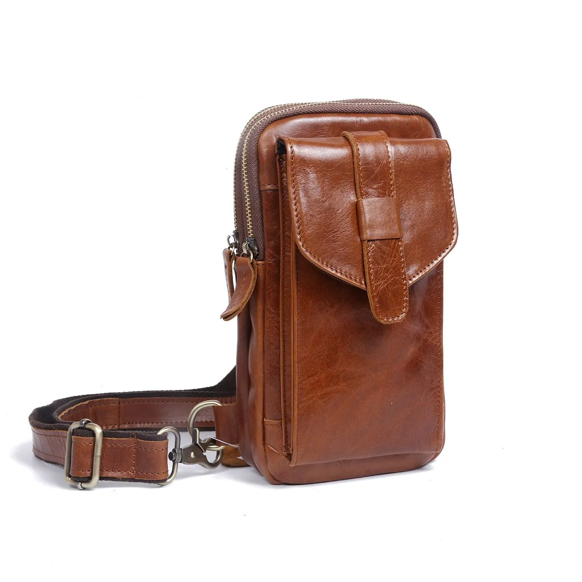 Genuine Leather Mens Cool Chest Bag Sling Bag Crossbody Sling Bag Travel Sling Bag for men