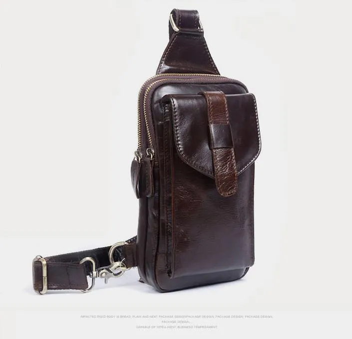 Genuine Leather Mens Cool Chest Bag Sling Bag Crossbody Sling Bag Travel Sling Bag for men