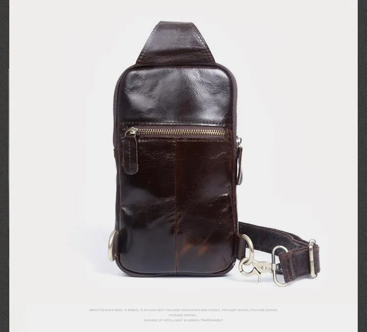 Genuine Leather Mens Cool Chest Bag Sling Bag Crossbody Sling Bag Travel Sling Bag for men
