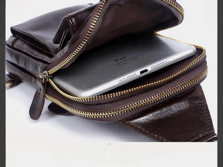 Genuine Leather Mens Cool Chest Bag Sling Bag Crossbody Sling Bag Travel Sling Bag for men