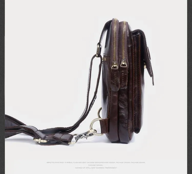 Genuine Leather Mens Cool Chest Bag Sling Bag Crossbody Sling Bag Travel Sling Bag for men