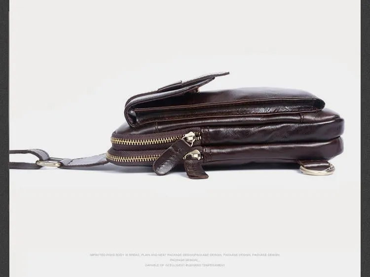 Genuine Leather Mens Cool Chest Bag Sling Bag Crossbody Sling Bag Travel Sling Bag for men