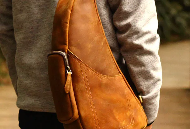 Genuine Leather Mens Cool SLing Bag iPad Bag Chest Bag Bike Bag