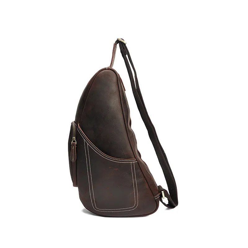 Genuine Leather Mens Cool SLing Bag iPad Bag Chest Bag Bike Bag