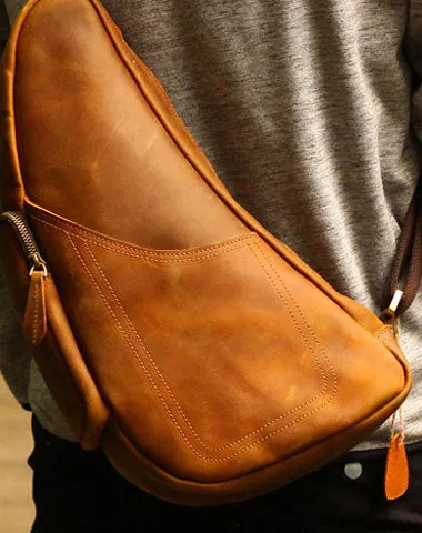 Genuine Leather Mens Cool SLing Bag iPad Bag Chest Bag Bike Bag