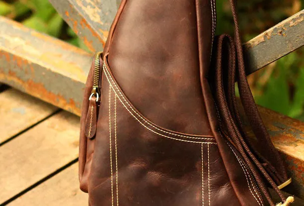 Genuine Leather Mens Cool SLing Bag iPad Bag Chest Bag Bike Bag