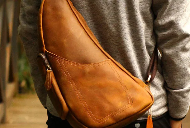 Genuine Leather Mens Cool SLing Bag iPad Bag Chest Bag Bike Bag