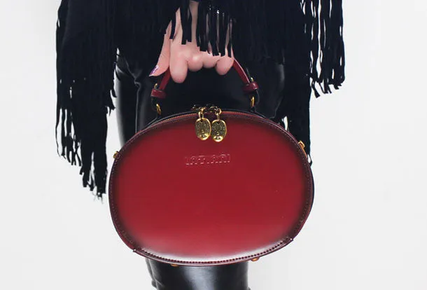 Genuine Leather oval round handbag shoulder bag for women leather crossbody bag