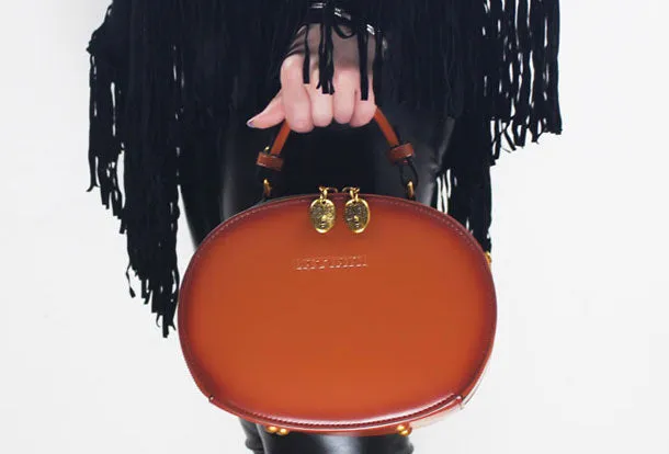Genuine Leather oval round handbag shoulder bag for women leather crossbody bag
