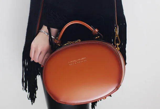 Genuine Leather oval round handbag shoulder bag for women leather crossbody bag