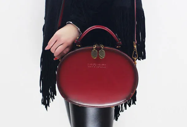 Genuine Leather oval round handbag shoulder bag for women leather crossbody bag