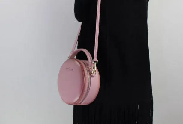 Genuine Leather round bag shoulder bag black for women leather crossbody bag