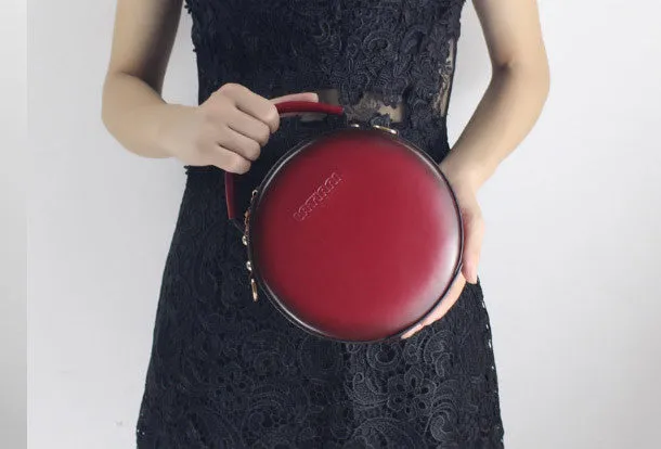 Genuine Leather round bag shoulder bag black for women leather crossbody bag