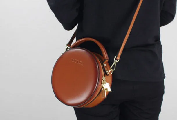 Genuine Leather round bag shoulder bag black for women leather crossbody bag