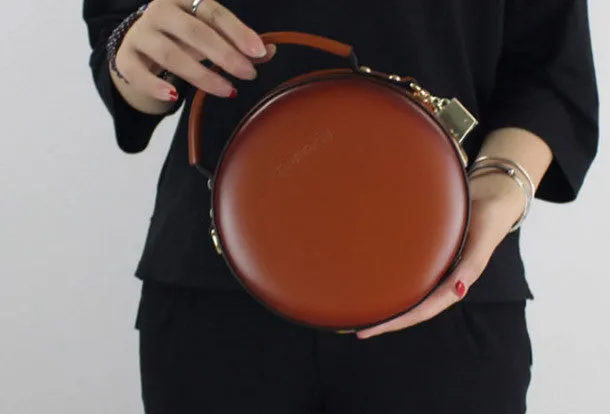 Genuine Leather round bag shoulder bag black for women leather crossbody bag