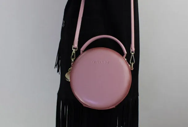 Genuine Leather round bag shoulder bag black for women leather crossbody bag