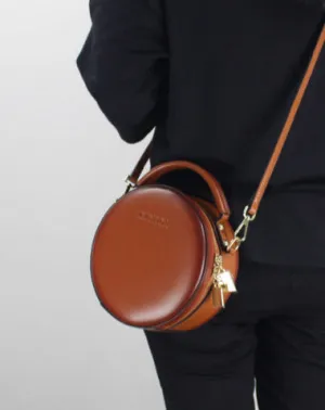 Genuine Leather round bag shoulder bag black for women leather crossbody bag