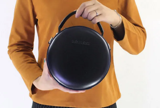 Genuine Leather round bag shoulder bag black for women leather crossbody bag