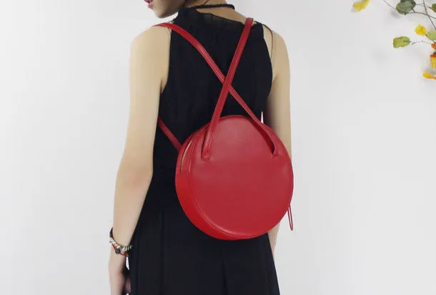 Genuine Leather round bag shoulder bag purse for women leather backpack