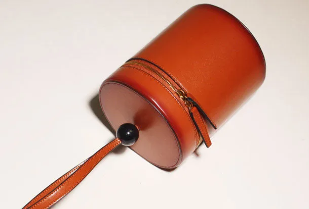 Genuine Leather round circle clutch purse handbag Wristlet bag for women leather