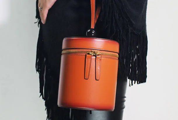 Genuine Leather round circle clutch purse handbag Wristlet bag for women leather