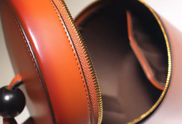 Genuine Leather round circle clutch purse handbag Wristlet bag for women leather