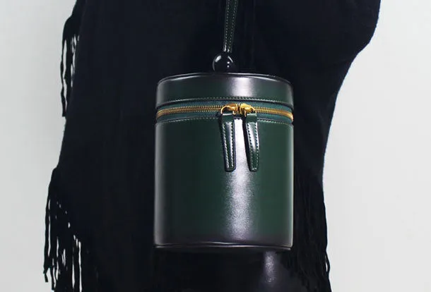 Genuine Leather round circle clutch purse handbag Wristlet bag for women leather