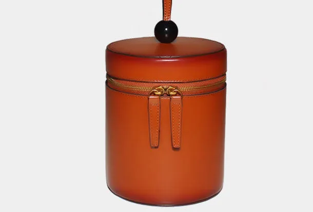 Genuine Leather round circle clutch purse handbag Wristlet bag for women leather
