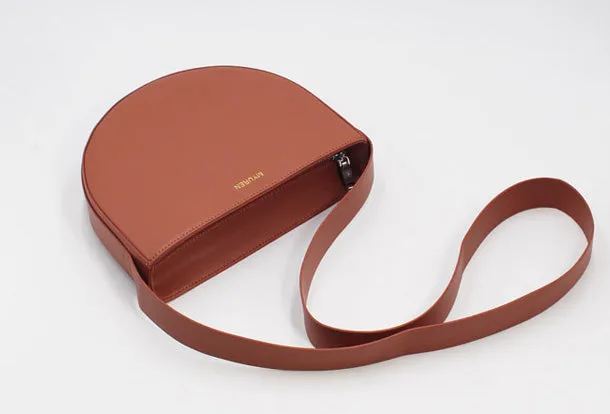 Genuine Leather Round Saddle Purse Bag Shoulder Bag for Women Leather Crossbody Bag