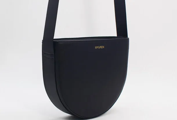 Genuine Leather Round Saddle Purse Bag Shoulder Bag for Women Leather Crossbody Bag