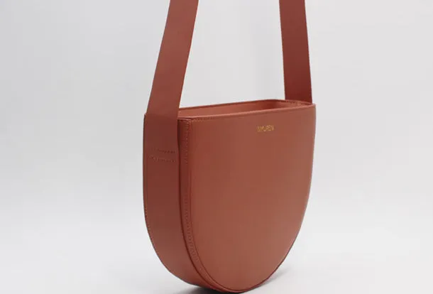 Genuine Leather Round Saddle Purse Bag Shoulder Bag for Women Leather Crossbody Bag