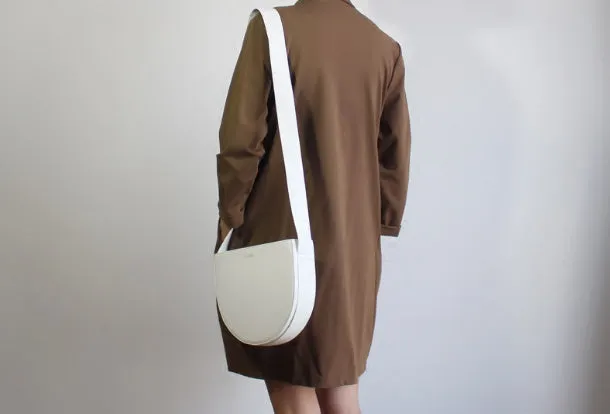 Genuine Leather Round Saddle Purse Bag Shoulder Bag for Women Leather Crossbody Bag