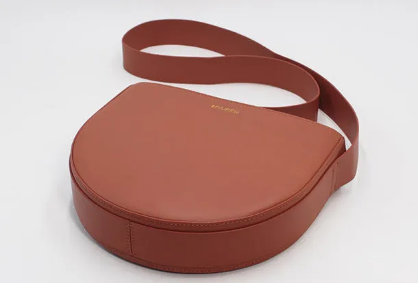 Genuine Leather Round Saddle Purse Bag Shoulder Bag for Women Leather Crossbody Bag